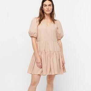 NWT J.Crew Puff Sleeve Cotton Poplin Wrap Dress Tan Natural Size S